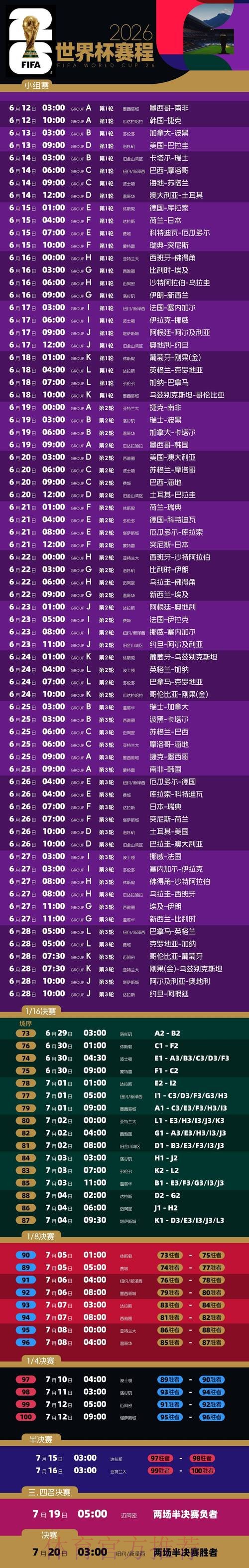 2026世界杯比赛时间实时更新完整安排怎么看 2026世界杯比赛时间实时更新完整安排怎么看